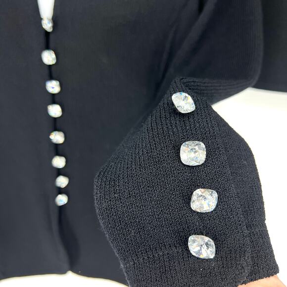 St. John Evening by Marie Gray Black Knit Jacket and Skirt Rhinestone Buttons 8 - Picture 3 of 11
